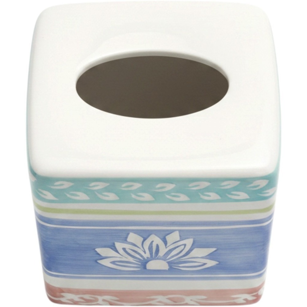 Home Innovations Pavilion Ceramic Tissue Box Cover Hand Painted Lotus Floral